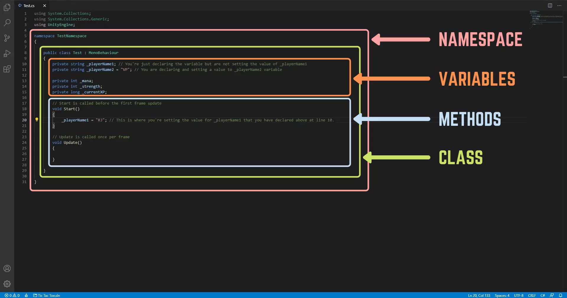 Base structure of a Unity C# script - How To Make A Game