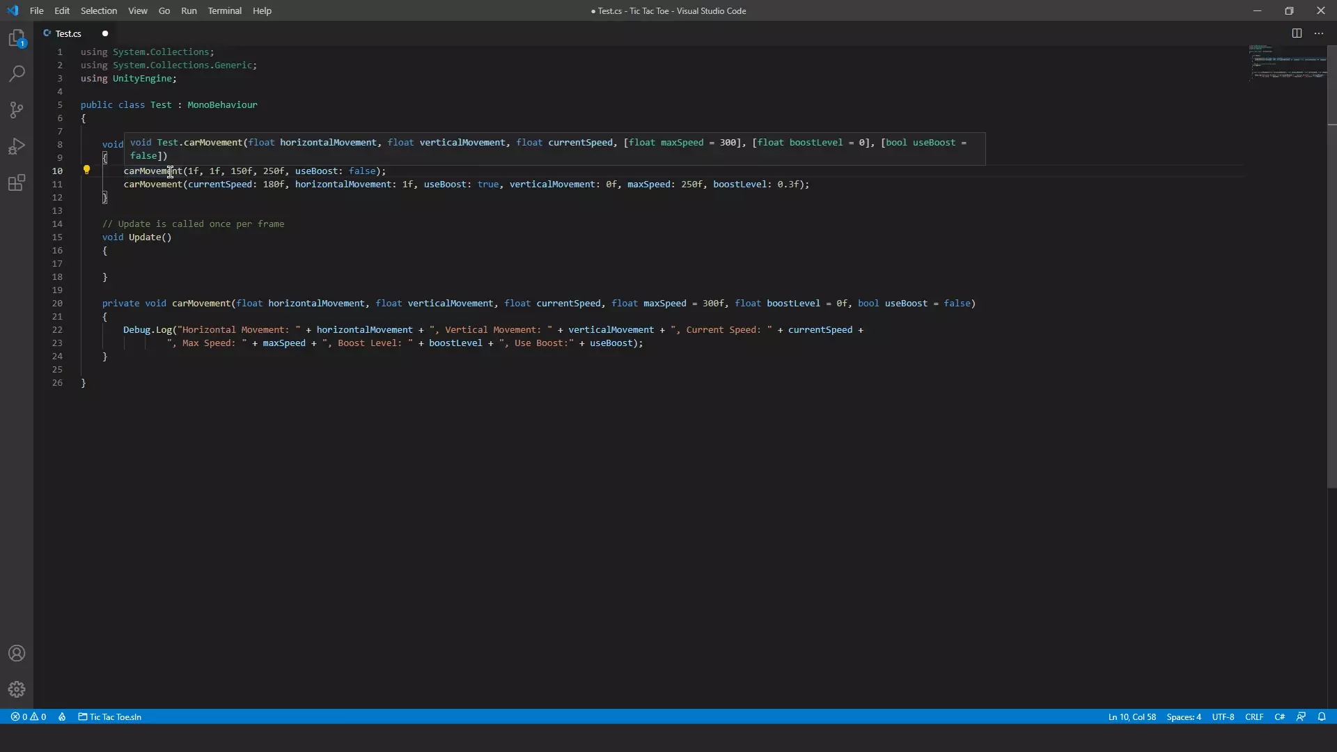 Method Definition intelliSense Dialogue Box - VS Code - Unity C# Game Development Tutorial