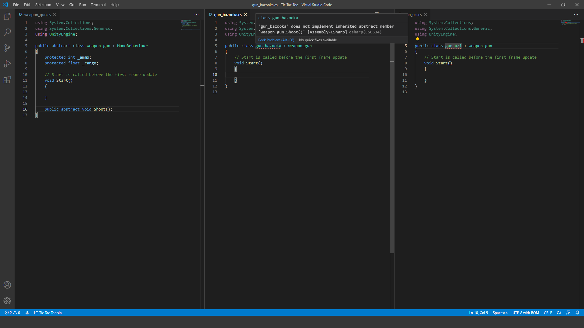 Inherited Abstract Method From an Abstract Class Not Implimented Compile Time Error in C# - Unity Game Development Tutorial