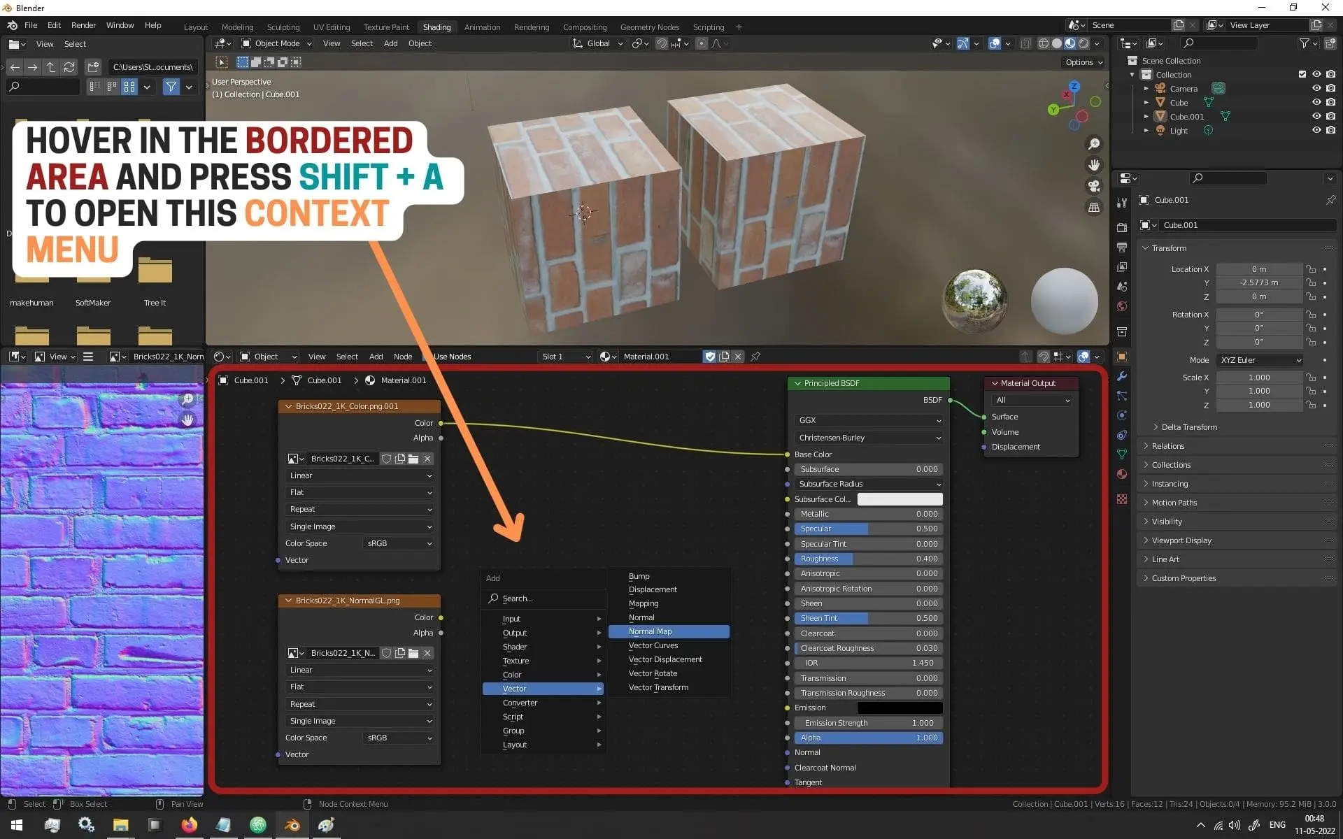 Adding Normal Map Node in Blender Shader Editor - CG - Basics Of 3D Art For Game Development Tutorial