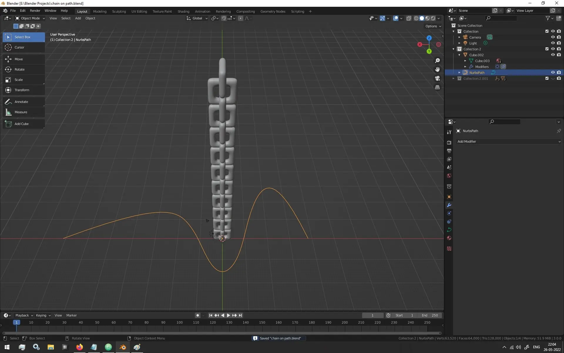 How to make a 3D Model or an Array of 3D Model Follow A Curve - Step 3 - My Final Path Curve Design