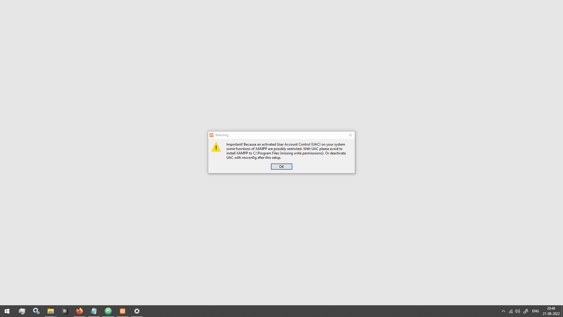 XAMPP UAC Error - Develop WordPress Websites Locally on your computer using XAMPP Server Stack - WordPress Beginners Tutorial